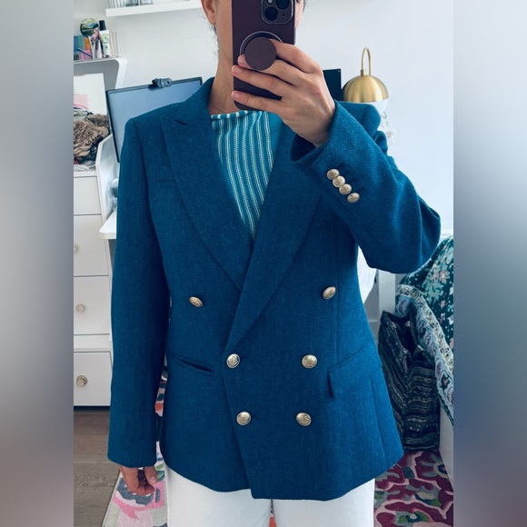 J. Crew Blue double breasted coat - Picture 1 of 6